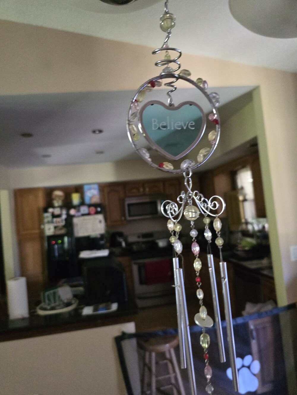 Believe Heart Wind Chime - Pastel Beads & Silver Tubes